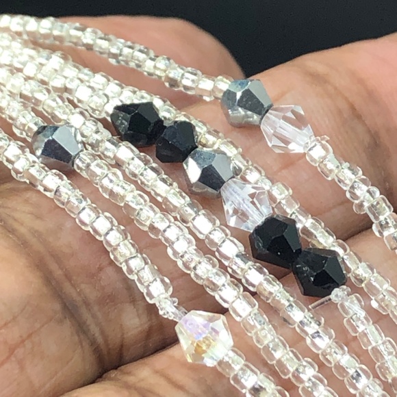 Multi Strand Tiny Silver Glass Seed Beads Stretch Stacking Beaded Bracelets - Picture 8 of 11